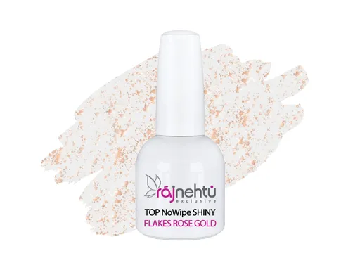 Ráj nehtů UV gel lak TOP NoWipe Shiny Flakes Rose Gold 15ml