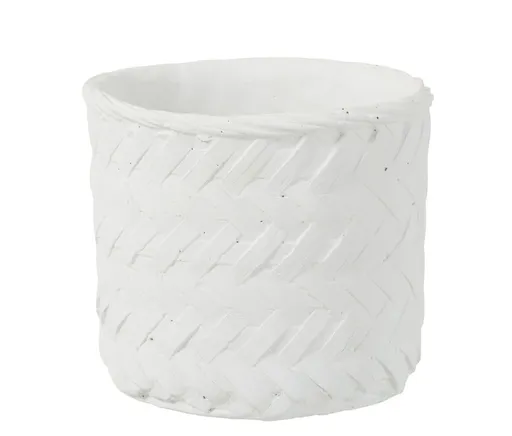 Bílý cementový květináč s imitací bambusového výpletu M - Ø  16,5*15 cm J-Line by Jolipa