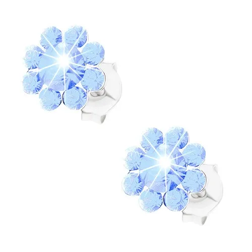 Puzetové náušnice, stříbro 925, světle modrý blýskavý kvítek