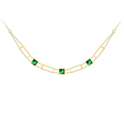 Preciosa Luxusní pozlacený náhrdelník Straight se zeleným křišťálem Preciosa 7390Y66