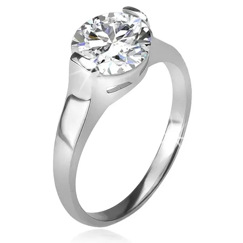 Prsten ze stříbra 925, okrouhlý čirý zirkon v kotlíku - Velikost: 55