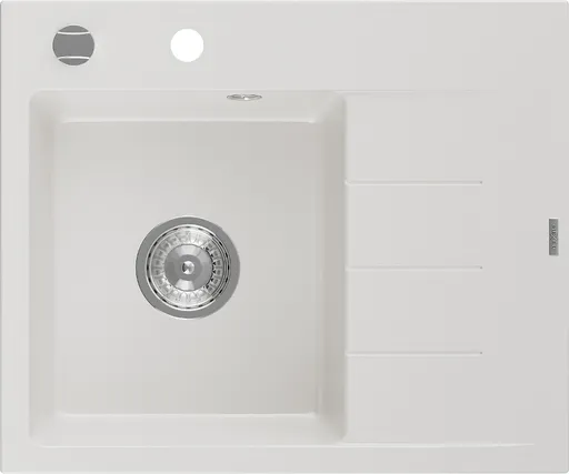 MEXEN Ben granitový dřez 1 s odkapávačem levý 600 x 500 mm, bílá, sifon chrom 6522605000-20