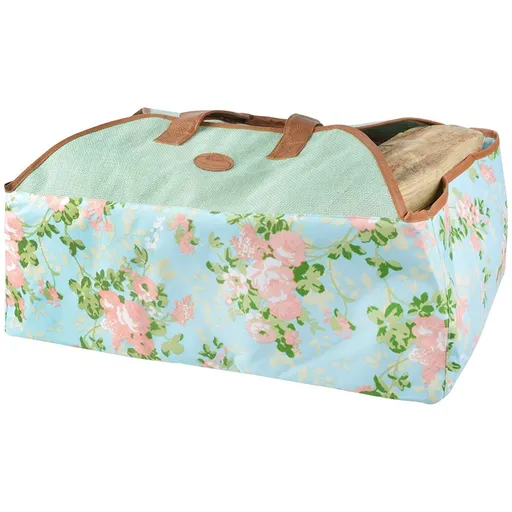 Modrá taška / přenosný vak na dřevo s růžemi - 59*39*38cm Esschert design