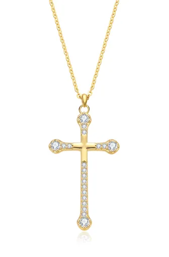 MOISS Nadčasový pozlacený náhrdelník Kříž se zirkony N0001051