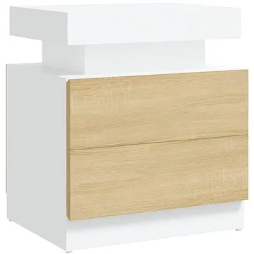 SHUMEE Noční stolek bílý a dub sonoma 45 × 35 × 52 cm dřevotříska, 326854 (326854)