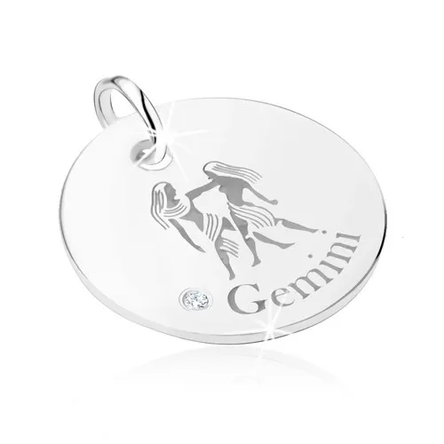Stříbrný přívěsek 925, znamení zvěrokruhu BLÍŽENCI, čirý zirkon