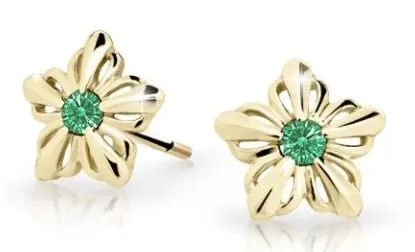 Cutie Jewellery Dětské kytičkové náušnice ze žlutého zlata C2238-30-X-1 zelená