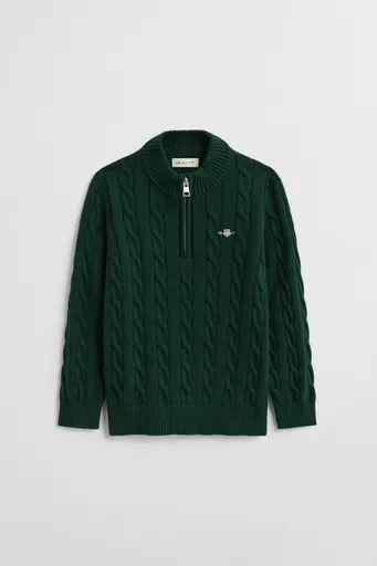 SVETR GANT COTTON CABLE HALF ZIP TARTAN GREEN