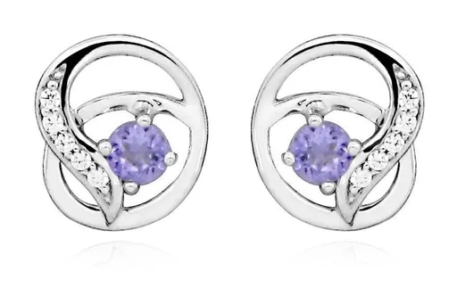 Silver Cat Módní stříbrné náušnice se syntetickými ametysty SC458