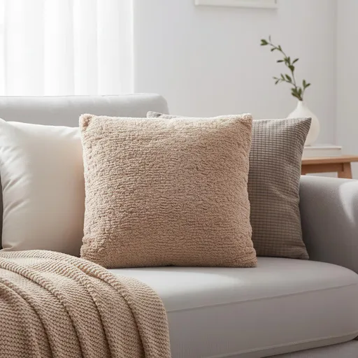 Dekorační polštář s plyšovým povrchem, 45 x 45 cm, hnědý