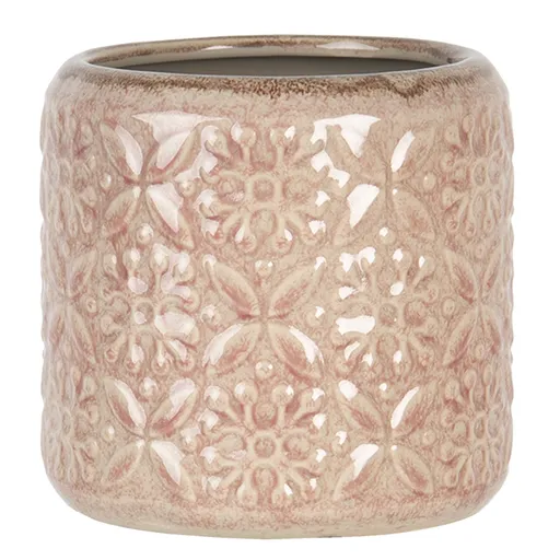 Starorůžový květináč se květinovým vzorem a patinou - Ø 14*14 cm Clayre & Eef