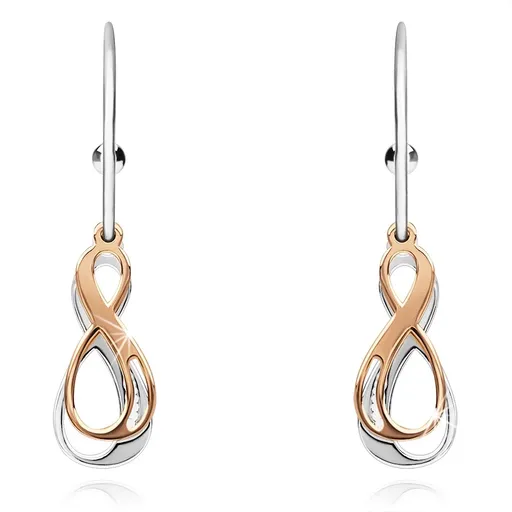 Stříbrné náušnice 925, symboly INFINITY stříbrné a měděné barvy, kruh