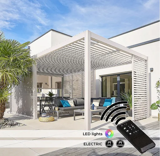 DEOKORK Zahradní hliníkový altán elektrický MEGAN 6x3 m (ivory)