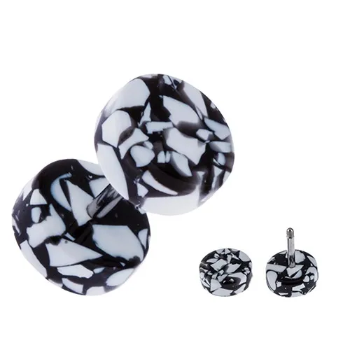 Akrylový fake plug do ucha - kolečka bílo-černé barvy