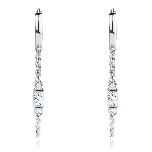 Kulaté náušnice ze stříbra 925 - řetízek s obdélníkovými zirkony