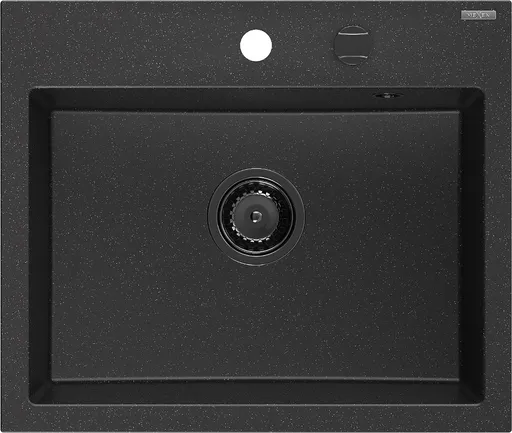 MEXEN/S Oscar granitový dřez 580 x 490 mm, černá/stříbrná metalik, černý sifon 6519581000-73-B