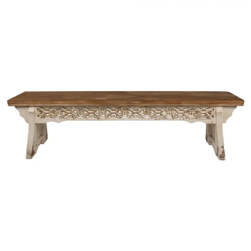 Béžovo-hnědá dřevěná lavice Brocante wood - 169*36*46 cm Clayre & Eef