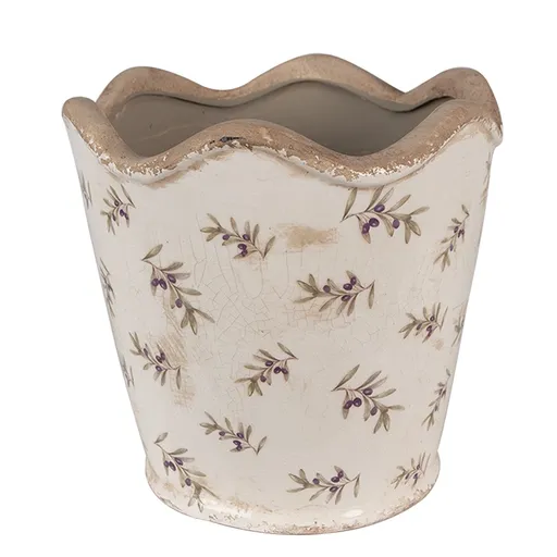 Béžový antik obal na květináč s olivami Olive Fields L - Ø 19*18 cm Clayre & Eef
