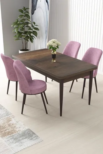 Dining Table & Chairs Set (5 Pieces) Nil - Baroque, Pink