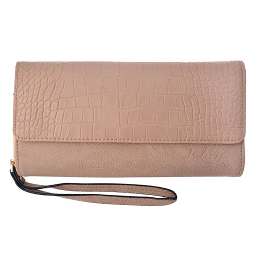Béžová koženková peněženka s imitací hadí kůže - 20*10.5 cm Clayre & Eef