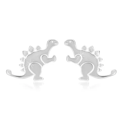 Stříbrné náušnice 925 - lesklý dinosaurus - stegosaurus, hladký povrch, puzetky