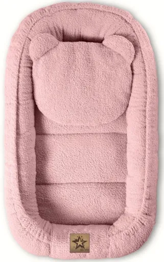 Baby Nellys Oboustranné hnízdečko s polštářkem Teddy Boucle - pudrově růžová