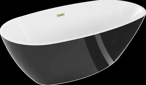 MEXEN/S Eris volně stojící vana 180 x 95, bílá/černá, sifon a přepad zlatá kartáčovaná 53441809575-55