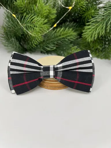 Vsepropejska Louis károvaný motýlek pro psa na obojek Barva: Černá, Rozměr (cm): 5x11 cm