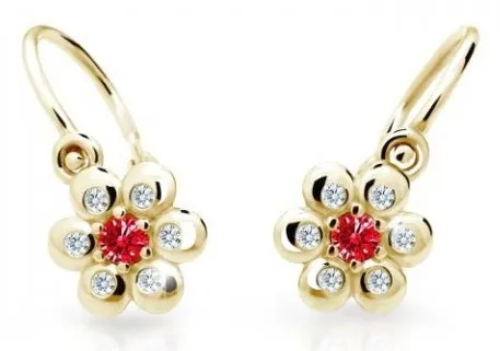 Cutie Jewellery Kytičkové dětské náušnice ze žlutého zlata C2247-10-X-1 červená