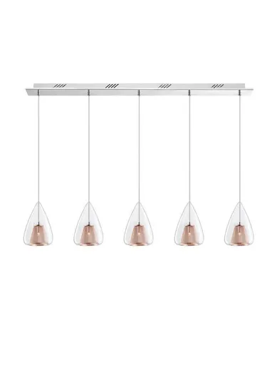 NOVA LUCE závěsné svítidlo HUGO chromovaný hliník čiré sklo a růžový zlatý rám G9 5x5W bez žárovky 1600200505