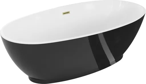 MEXEN/S Bilbao volně stojící vana 180 x 90, bílá/černá, sifon a přepad zlatá kartáčovaná 51311809075-55