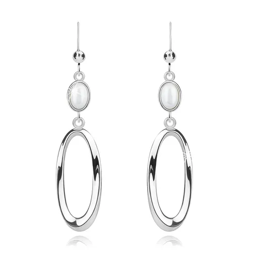 Stříbrné 925 náušnice - kultivovaná bílá perla, plochý ovál, afro háček