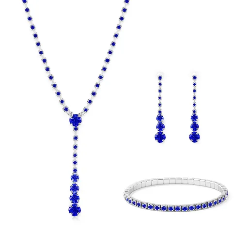 Troli Třpytivá sada šperků s modrými krystaly (náhrdelník, náramek, náušnice)