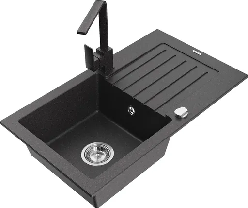 MEXEN/S Pablo granitový dřez 1-miska s odkapávačem včetně baterie Rita, černý kropenatý 6510-76-670300-76