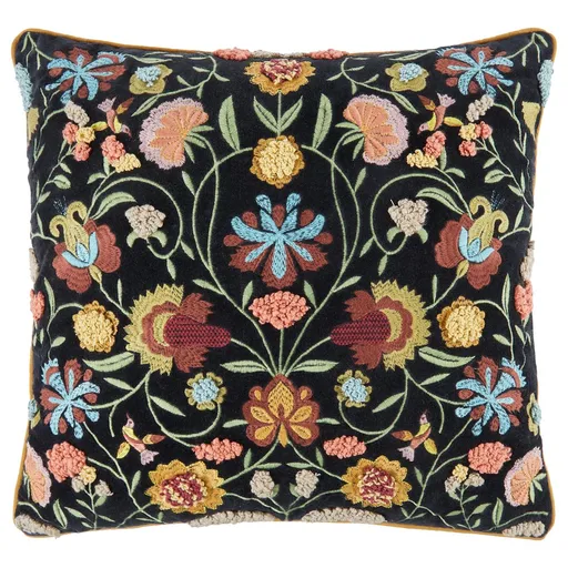 BOHEMIAN Polštář květiny 50 x 50 cm - černá