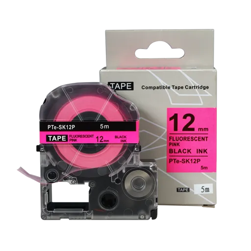 Epson SK12P, 12mm x 5m, černý tisk / fluorescenční růžový podklad, kompatibilní páska