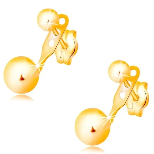 Náušnice ve žlutém 14K zlatě, dvě lesklé hladké kuličky, puzetky