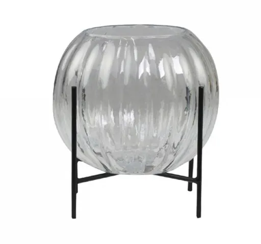 Skleněná dekorační váza s kovovým podstavcem -  Ø11*10cm Chic Antique