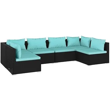 6dílná zahradní sedací souprava s poduškami polyratan černá, 3101873 (3101873)