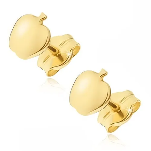Zlaté 14K náušnice ve tvaru jablka s lesklým povrchem