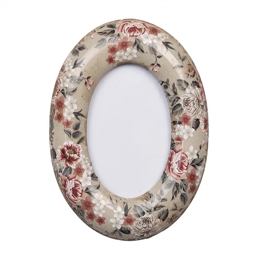 Oválný fotorámeček s keramickým okrajem s květy Floria - 13*3*18 cm / 9*13 cm Clayre & Eef