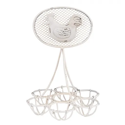 Bílý kovový držák na 6 vajíček se slepičkou - Ø 15*22 cm Clayre & Eef