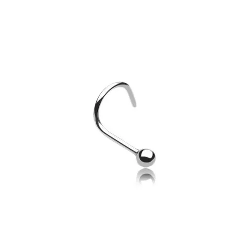 Zahnutý ocelový piercing do nosu, lesklá kulička