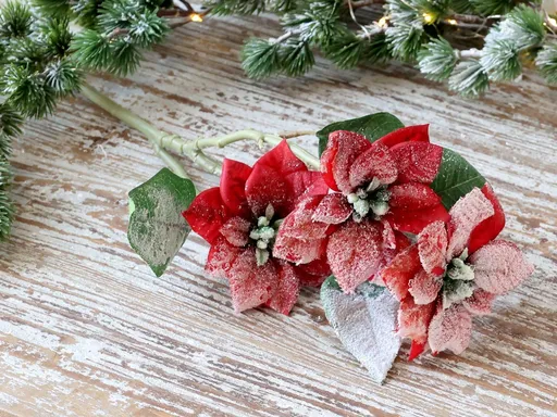 Červená zasněžená umělá květina vánoční hvězda - 63 cm Chic Antique