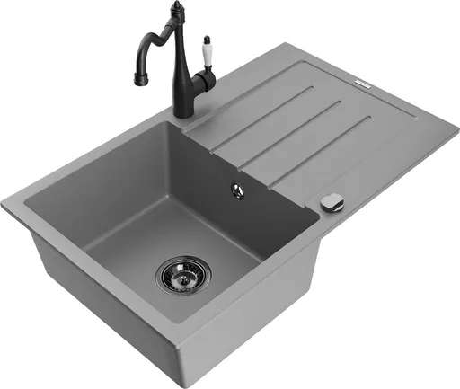 MEXEN/S Bruno granitový dřez 1-miska s odkapávačem včetně baterie Carla, šedá 6513-71-670700-70-B