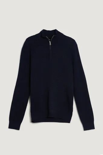 SVETR GANT TEXTURED COTTON MERINO HALF ZIP EVENING BLUE
