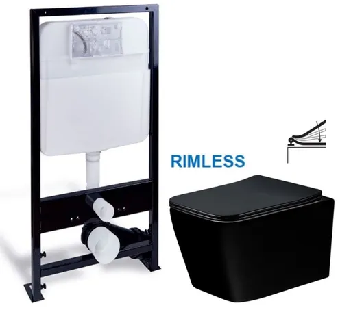 PRIM předstěnový instalační systém bez tlačítka + WC MEXEN TEO ČERNÁ Rimless + SEDÁTKO PRIM_20/0026 X ME02