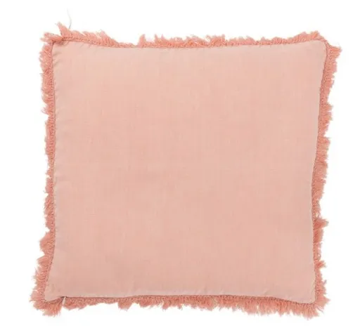 Lososový lněný polšář s třásněmi Franje - 45*45cm J-Line by Jolipa