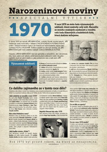 Narozeninové noviny 1970 s vlastní fotografií a textem, S fotografií a textem