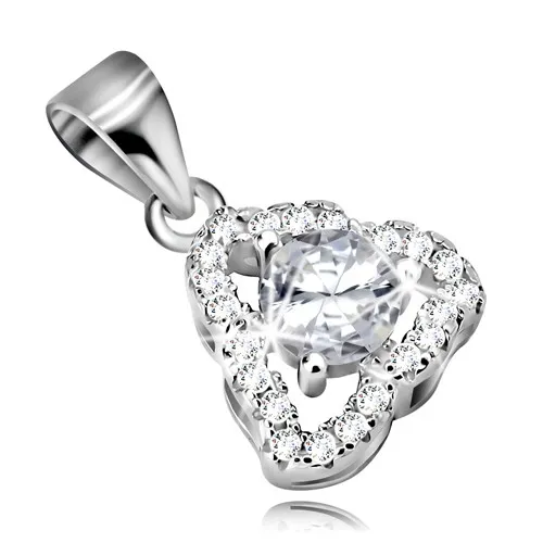 Rhodiovaný přívěsek ze stříbra 925, čirý zirkonový obrys asymetrického trojúhelníku, čirý zirkon uprostřed